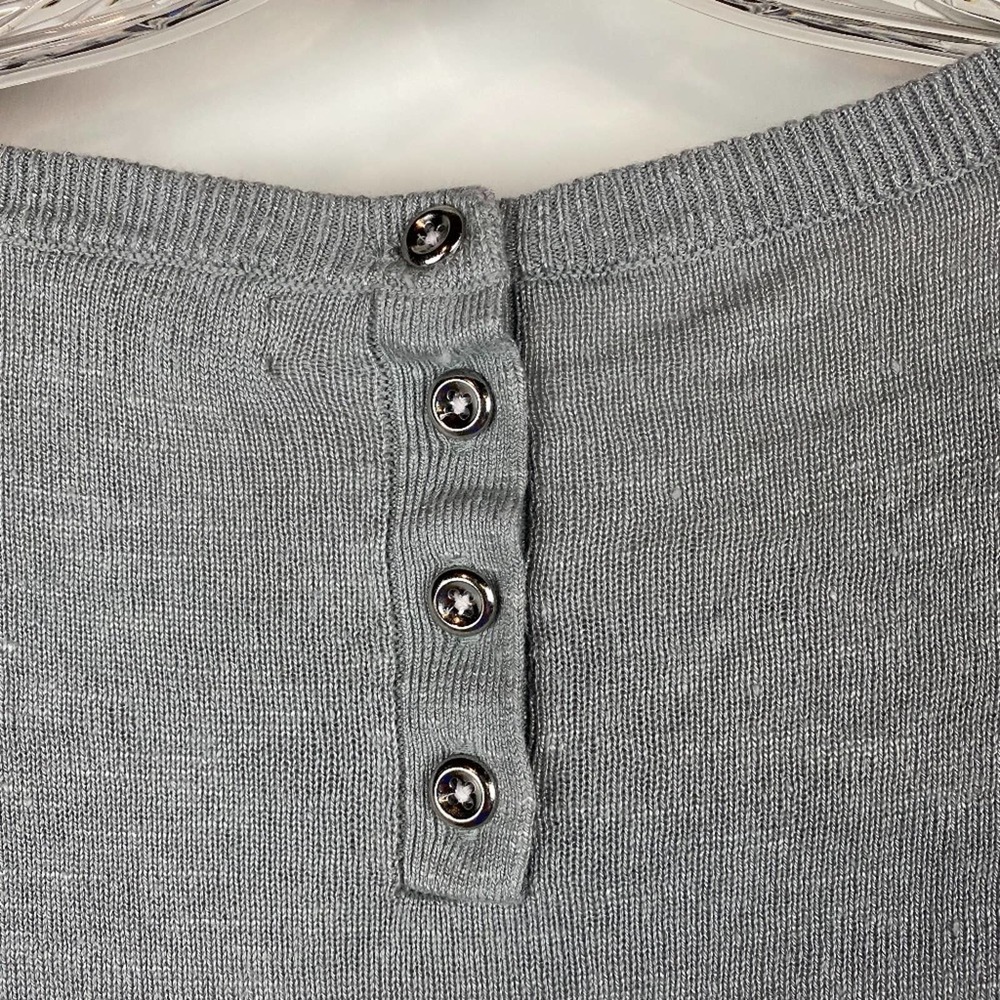 BANANA REPUBLIC S Gray Striped 3/4 Sleeve Linen Sweater - Picture 5 of 7